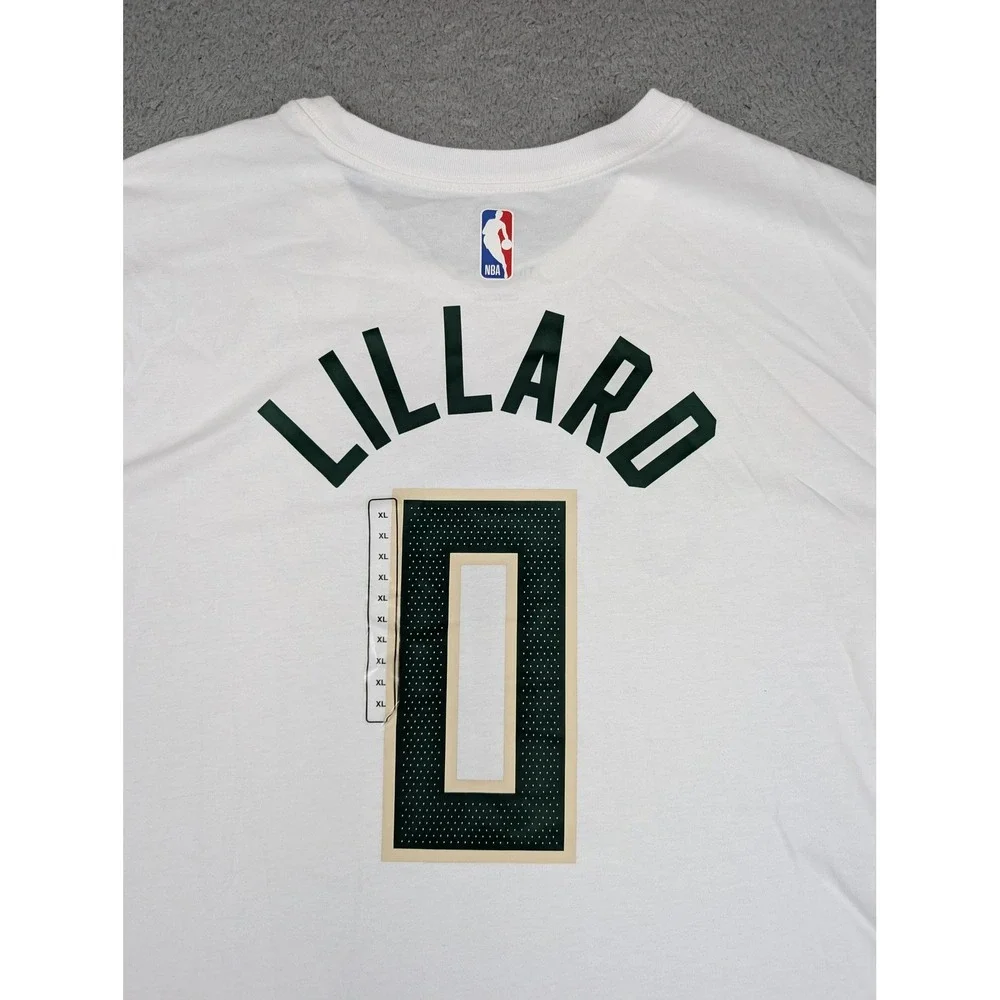 Nike Milwaukee Bucks Shirt Mens XL White NBA Basketball Damian Lillard 0 Tee New